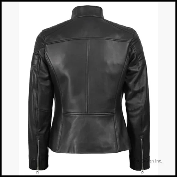 Lambskin Leather Moto Jacket Women's Cafe Racer Style